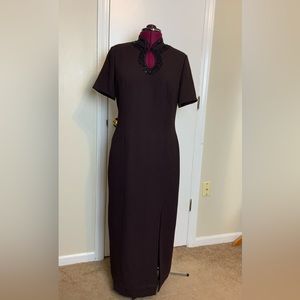 Like New Liz Claiborne Brown Sheath Beaded Night Formal Style Princess Dress